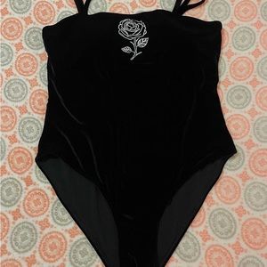 Velvet, embroidered one piece swimsuit